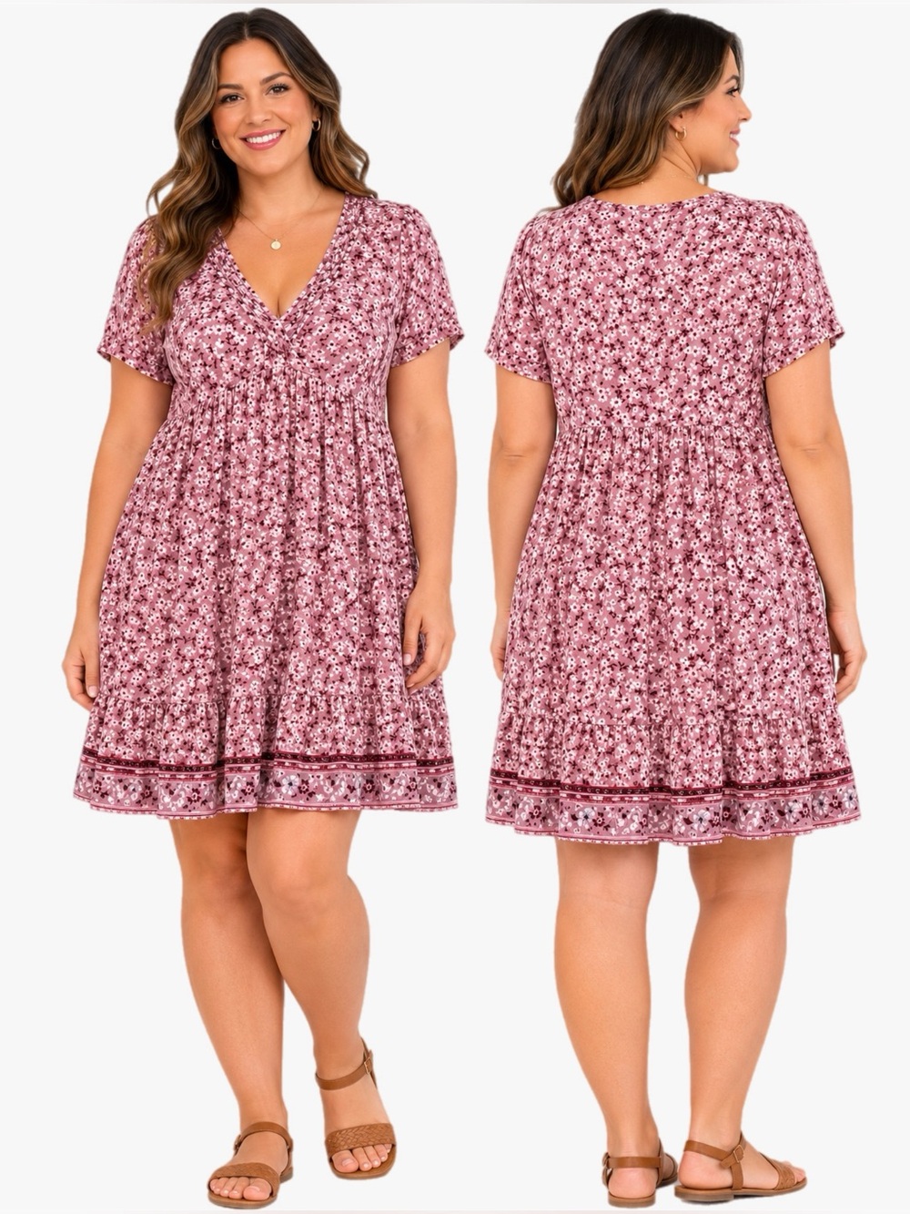 Knox Rose Pink Floral Babydoll Dress Plus Size 1X  Boho Cottagecore